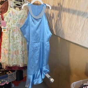 Rare Editions Shimmering Blue Satin Dress
